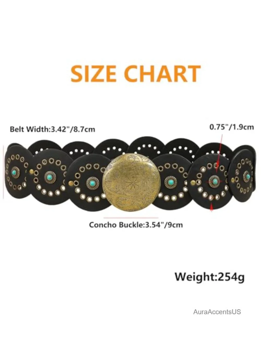Women's PU Leather Concho Belt with Turquoise Discs - Boho Western Cowgirl